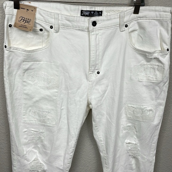 NWT Prps Windsor Fit Tapered Skinny Jeans White Distressed Japanese Denim 42 - Picture 3 of 16
